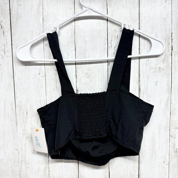 Jeannie Mai X I.N.C. Shirt Women Size XS Black Crop Sleeveless Blouse Elastic - Picture 1 of 4